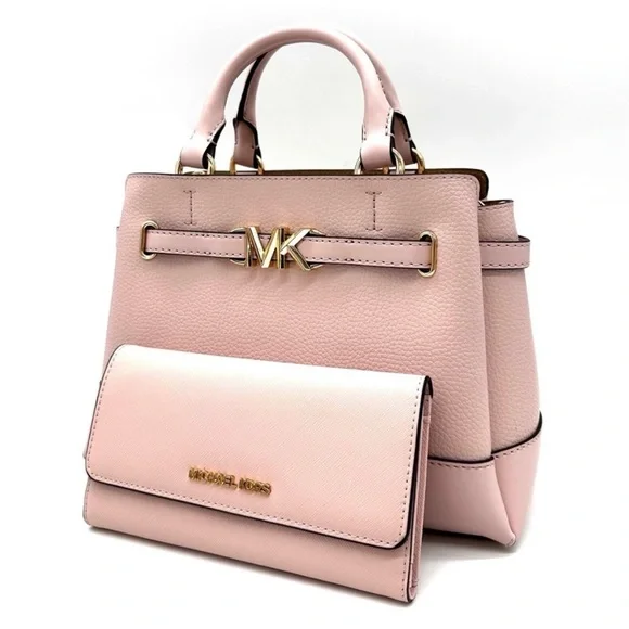 Michael Kors Reed Small Satchel Crossbody Bag & Large Trifold Wallet Light Pink - Picture 1 of 15